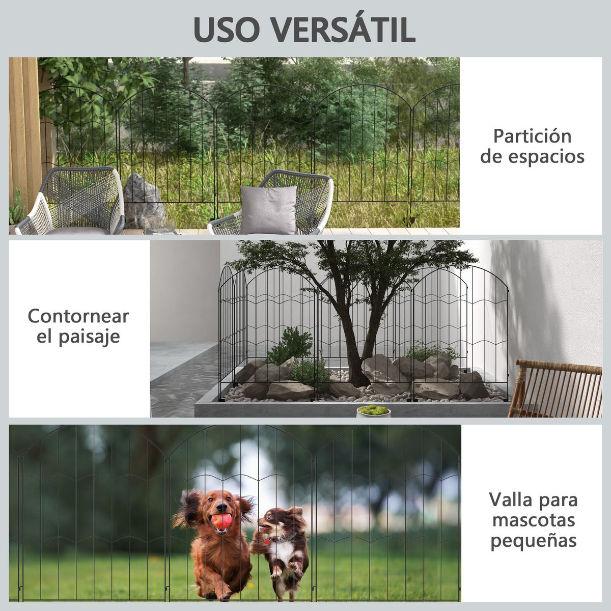 Pack-de-4-vallas-de-jardin-Germany-Outsunny-multiposicion---estacas-negro-110x348-cm