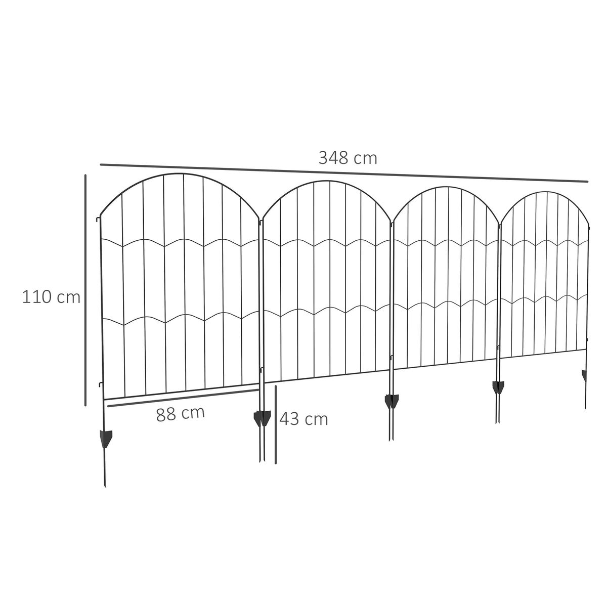 Pack-de-4-vallas-de-jardin-Germany-Outsunny-multiposicion---estacas-negro-110x348-cm