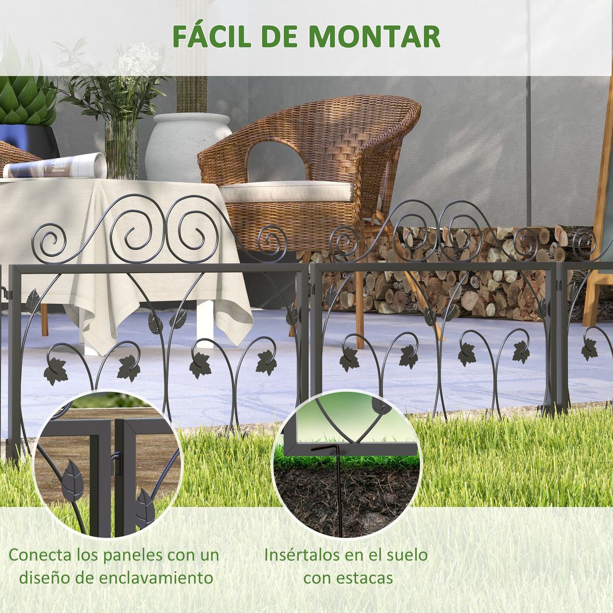 Pack-de-4-vallas-de-jardin-Greenland-Outsunny-personalizable-negro-475x2295-cm