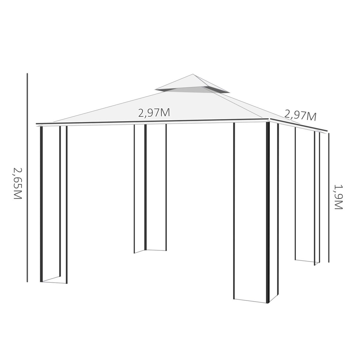 Cenador-Lulu-Outsunny-doble-techo-anti-UV-blanco-negro-267x300x300-cm