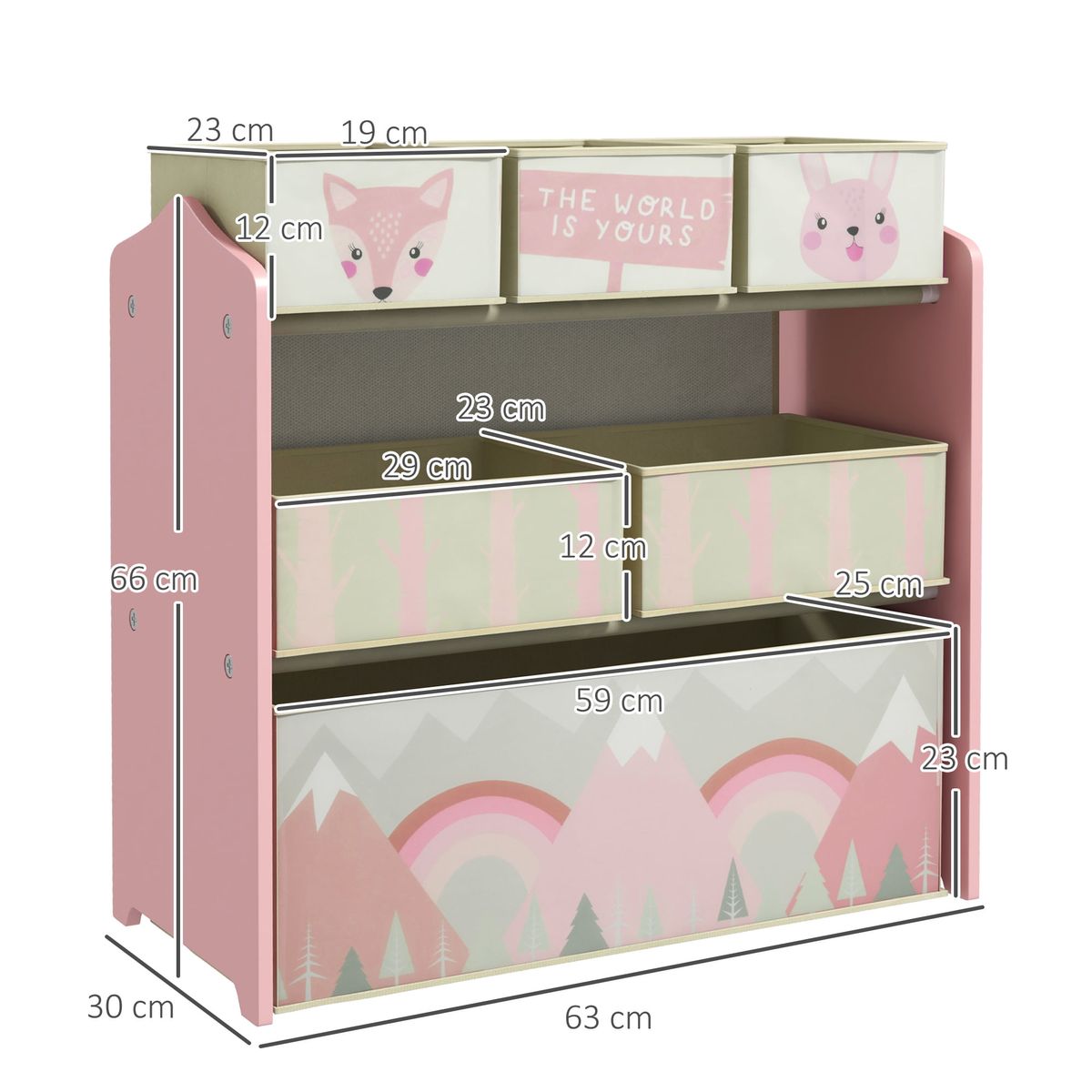 Estanteria-infantil-Neverland-Zonekiz-6-cajas-de-tela-rosa-66x63x30-cm