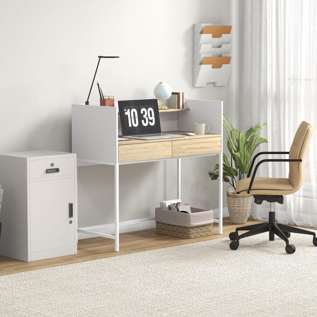Escritorio-Andrea-Homcom-2-cajones---estante-blanco-roble-1025x106x515-cm