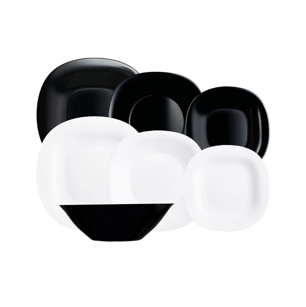 Vajilla-Carine-N-B-Luminarc-19-piezas-6-servicios-vidrio-opal-blanco-negro-fondo-blanco