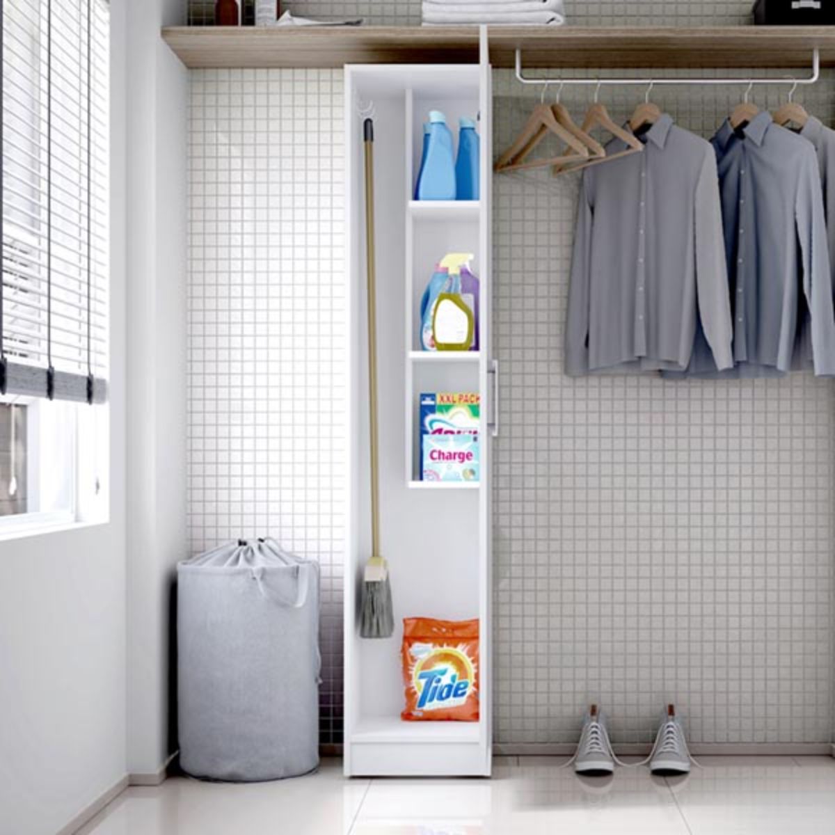 Armario-escobero-Terra-1-puerta---3-estantes-blanco-170x35x318-cm