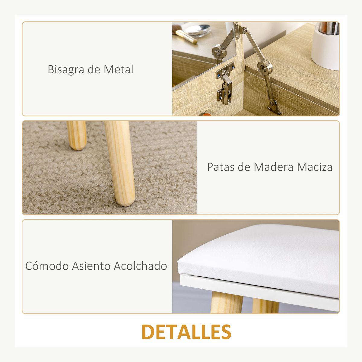 Tocador-Dafne-Homcom-espejo-abatible-taburete-blanco-natural-118x100x45-cm