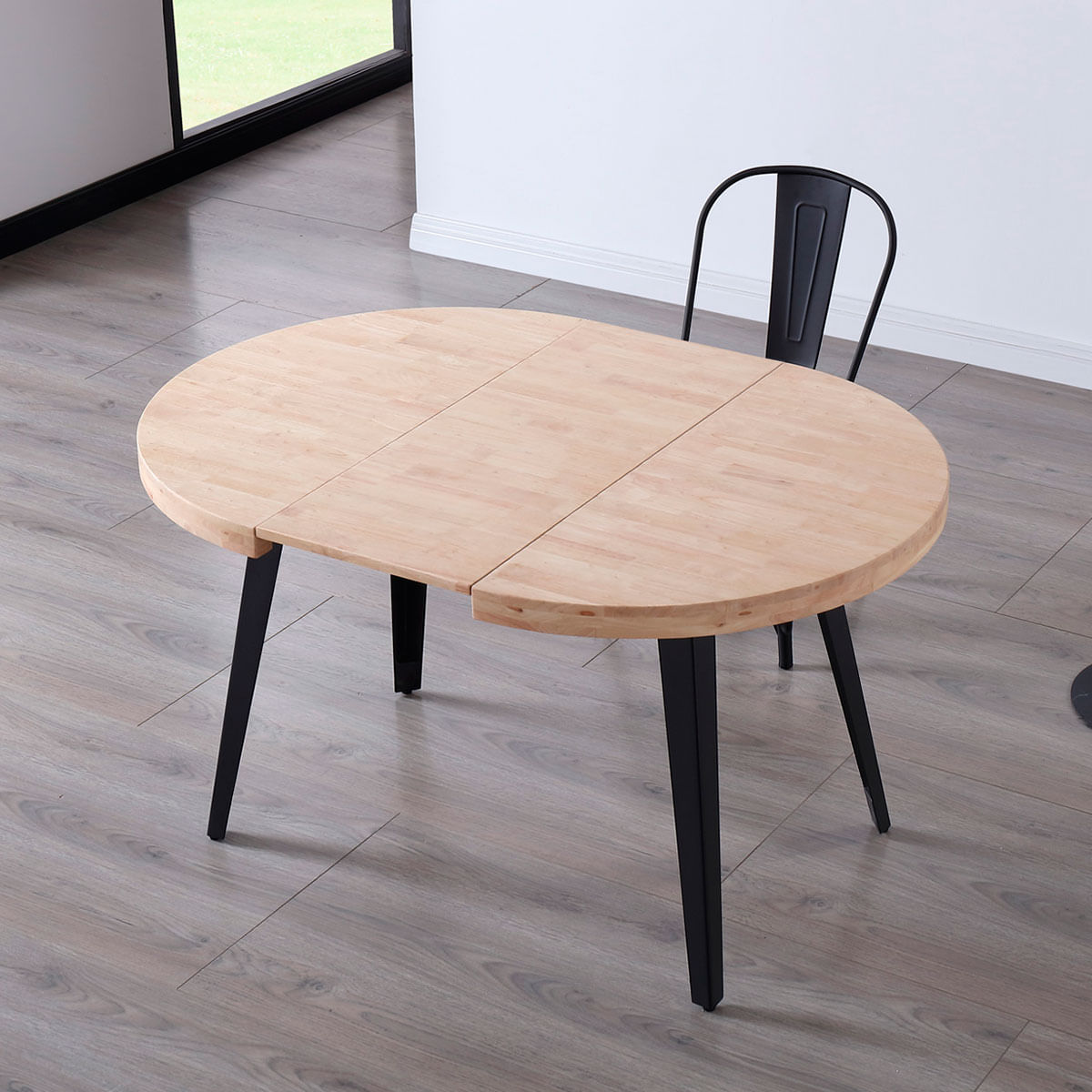 Mesa-de-comedor-Berg-extensible-diseño-redondo-roble-nordish-negro-76x80-120-160x80-cm