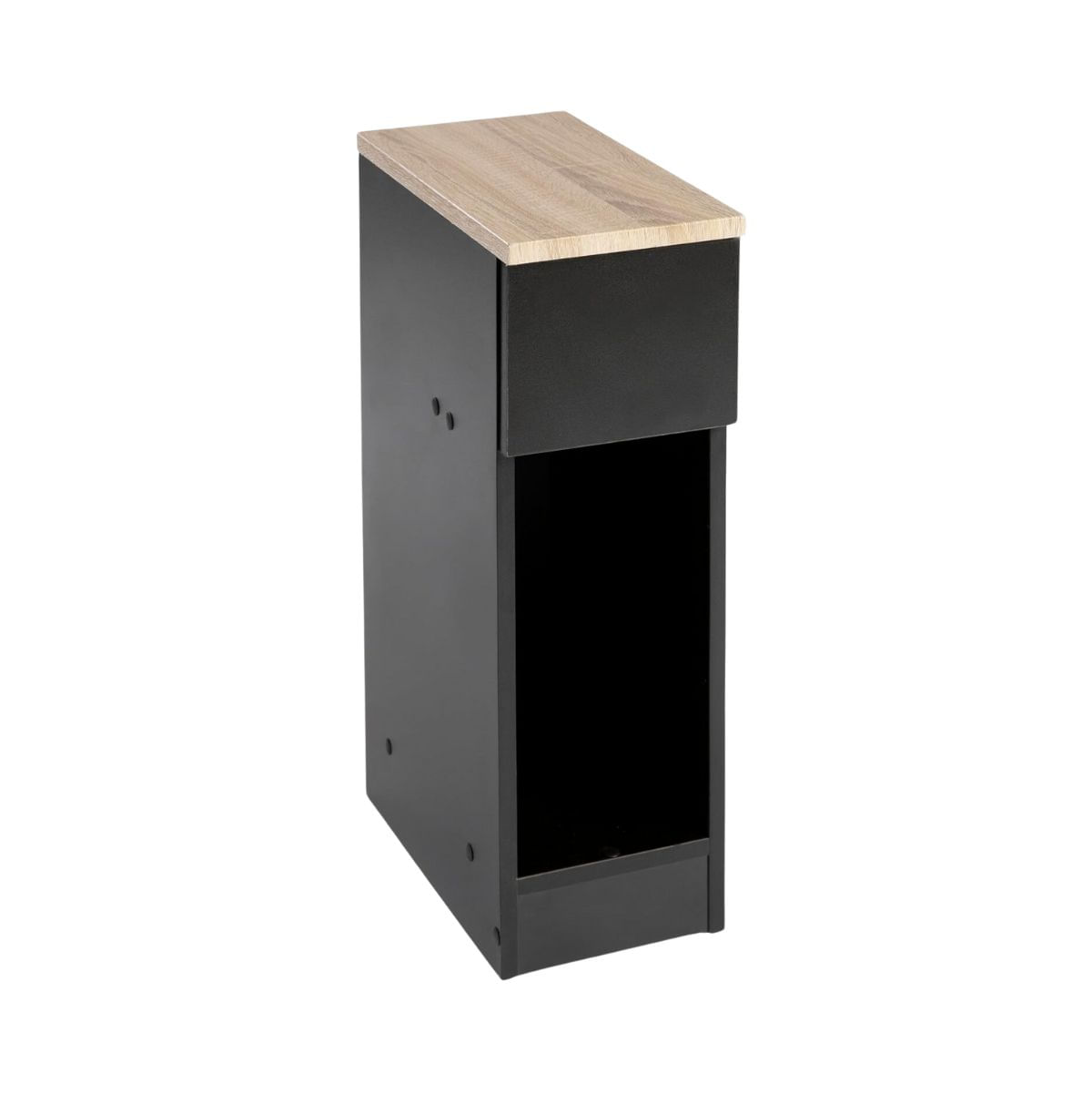 Mesita-de-noche-Slim-cajon---compartimento-negro-natural-60x197x35-cm-fondo-blanco
