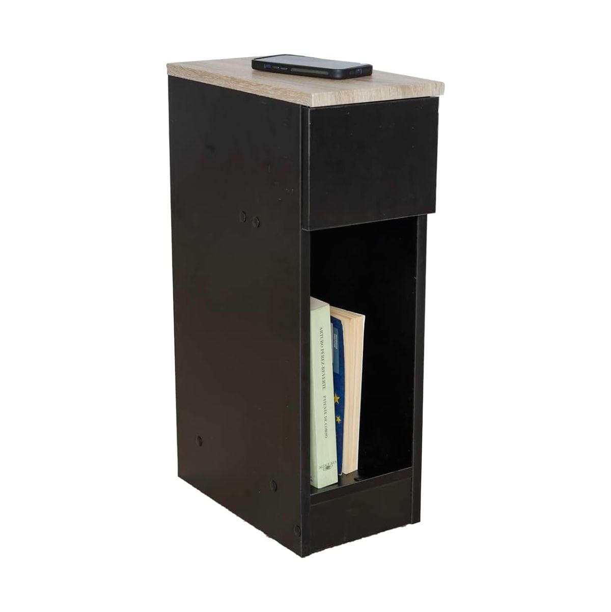 Mesita-de-noche-Slim-cajon---compartimento-negro-natural-60x197x35-cm