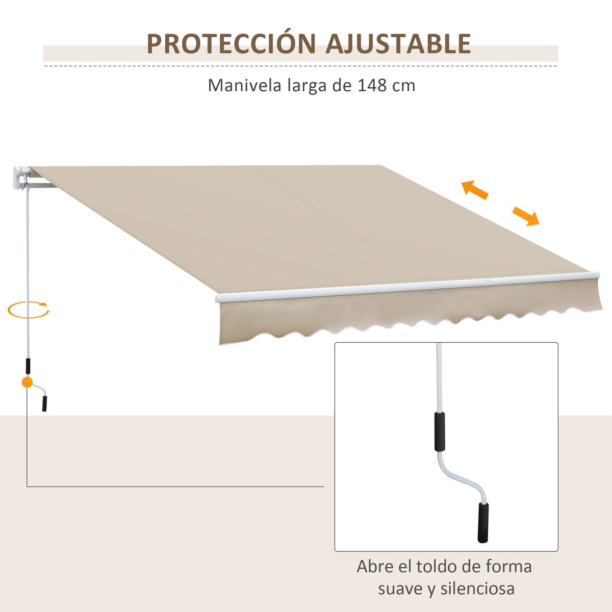 Toldo-manual-Palma-Outsunny-retractil-anti-UV-crema-350x250-cm-