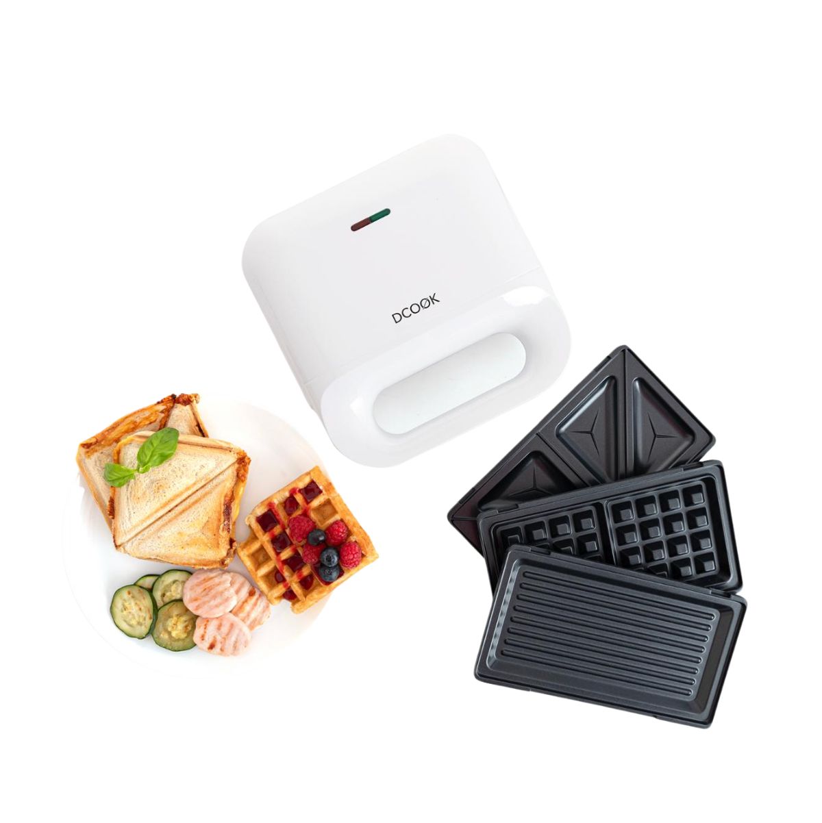 Sandwichera-3-en-1-Gallery-Dcook-750W-3-placas-intercambiables-blanco-azul