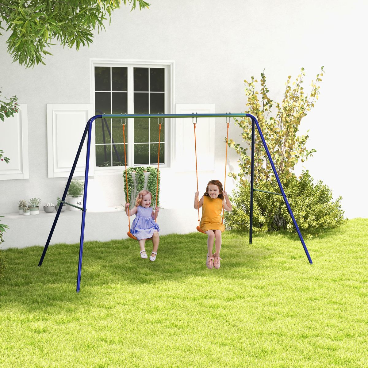 Columpio-infantil-Jaen-Outsunny-2-asientos-3-8-años-multicolor-180x269x160-cm