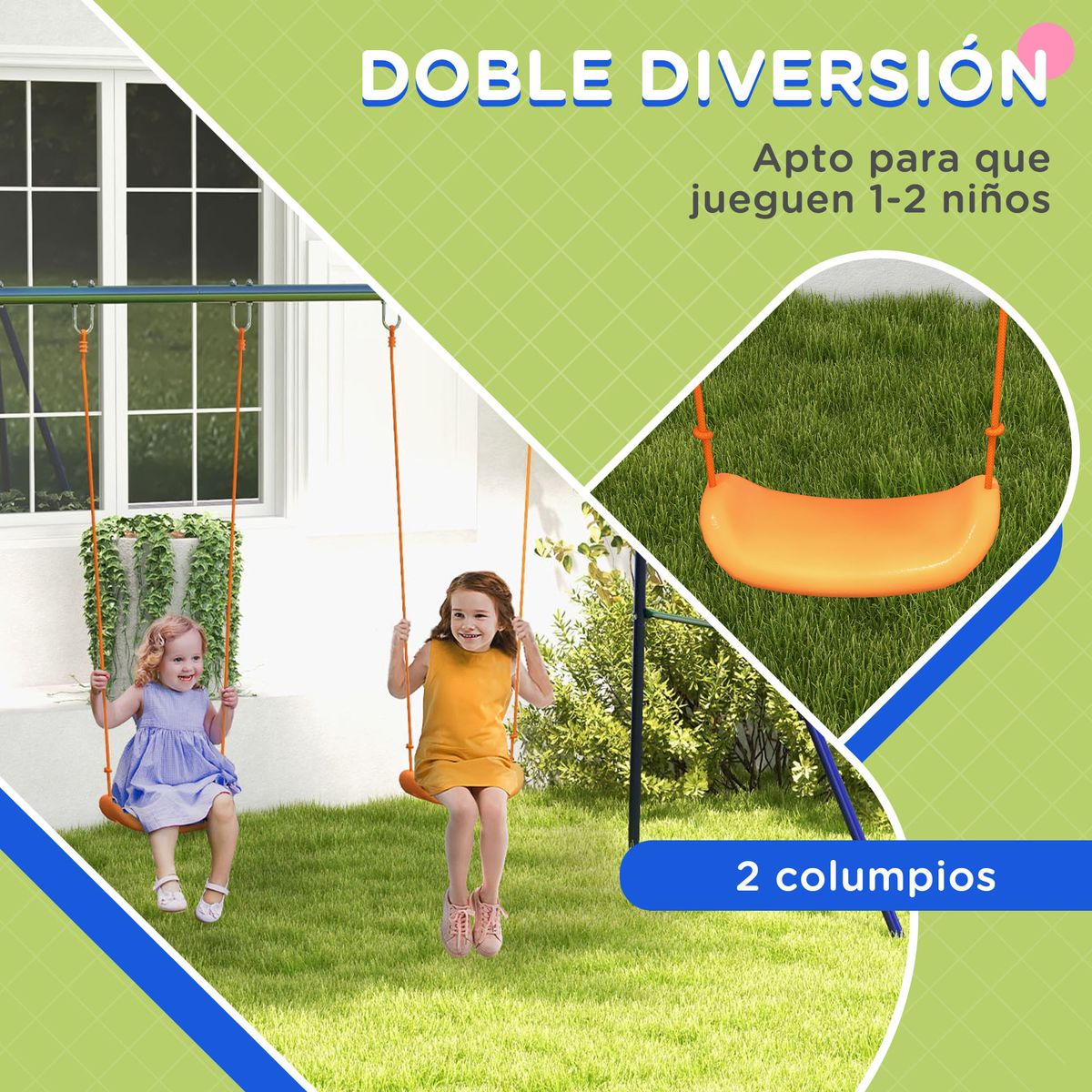 Columpio-infantil-Jaen-Outsunny-2-asientos-3-8-años-multicolor-180x269x160-cm