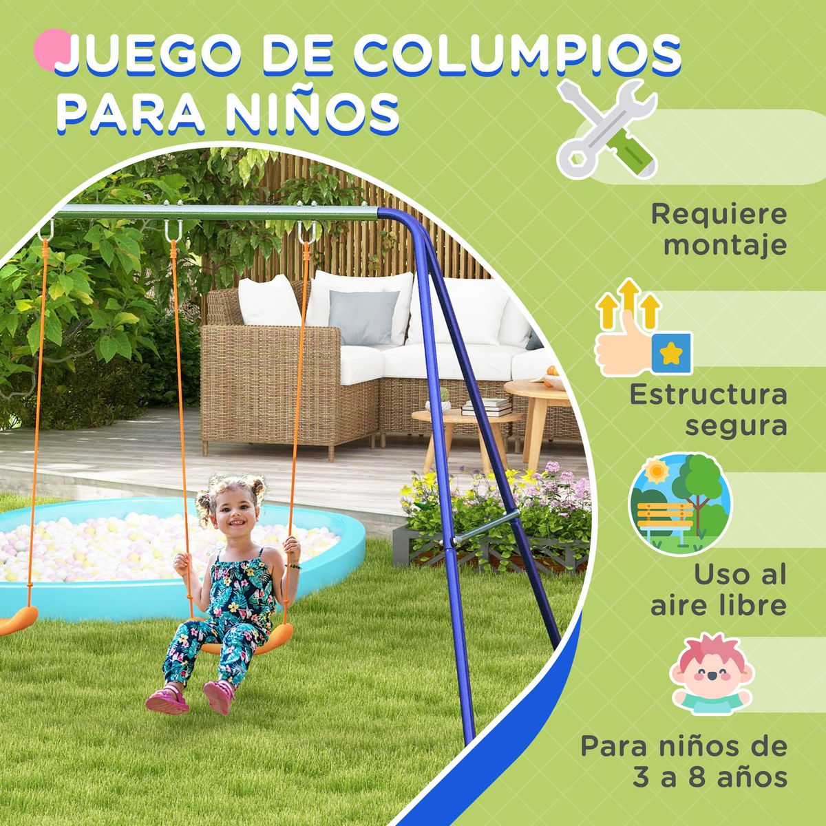 Columpio-infantil-Jaen-Outsunny-2-asientos-3-8-años-multicolor-180x269x160-cm