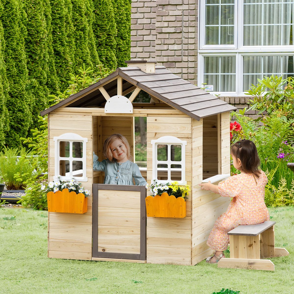 Casita-infantil-Cadiz-Outsunny-banco---maceteros-natural-1345x113x94-cm