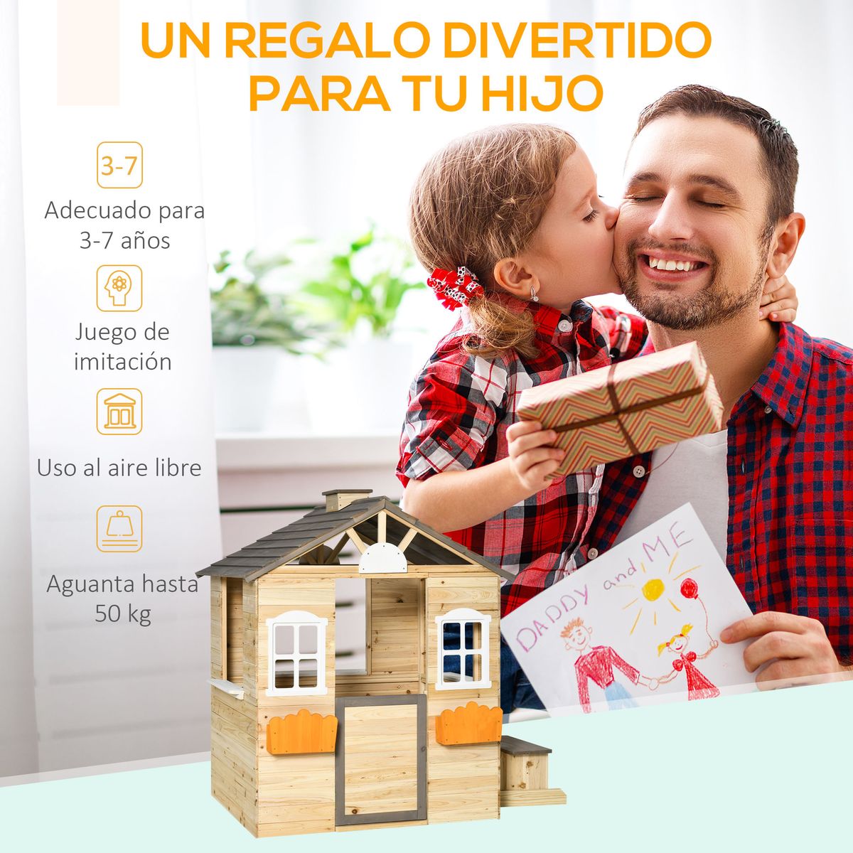 Casita-infantil-Cadiz-Outsunny-banco---maceteros-natural-1345x113x94-cm