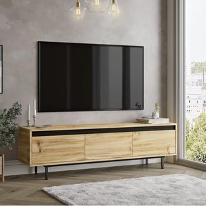Mueble de TV Plateau 3 puertas abatibles natural/negro 45x160x35 cm