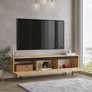 Mueble de TV Plateau 3 puertas abatibles natural/negro 45x160x35 cm