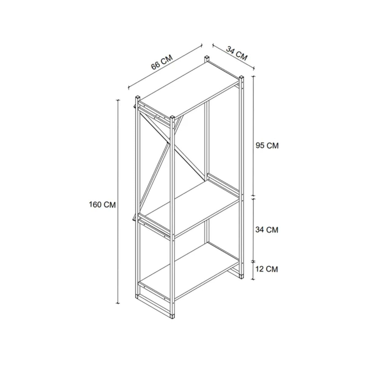Armario-abierto-Russell-barra---2-estantes-negro-natural-160x66x34-cm-medidas