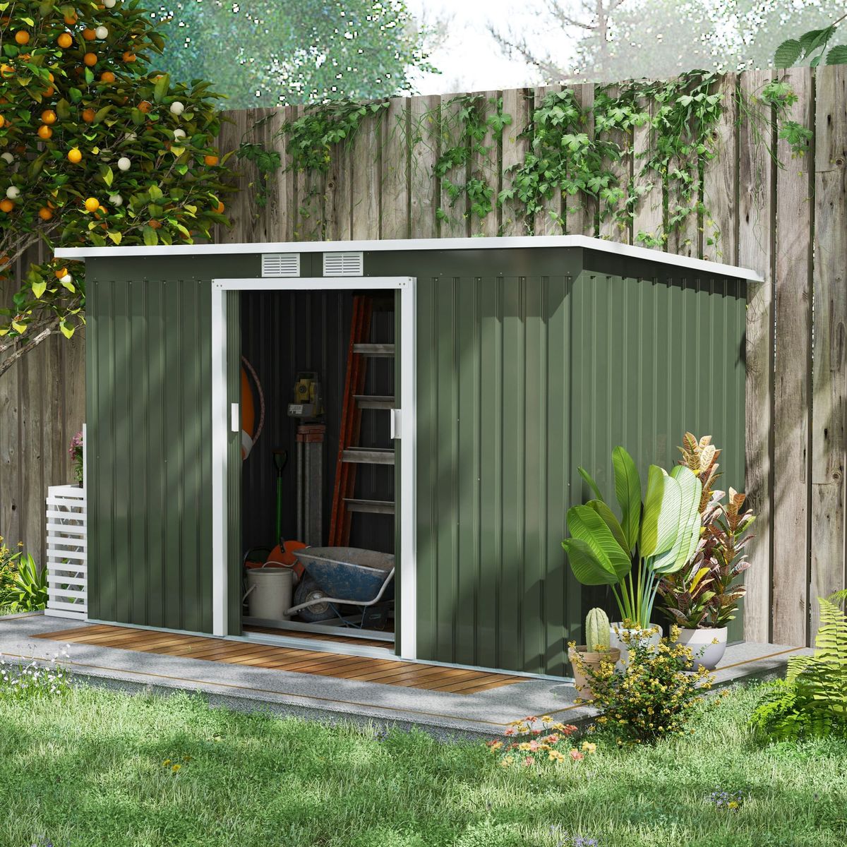 Caseta-de-jardin-Diana-Outsunny-puertas-correderas---ventilacion-verde-158-172x280x130-cm-