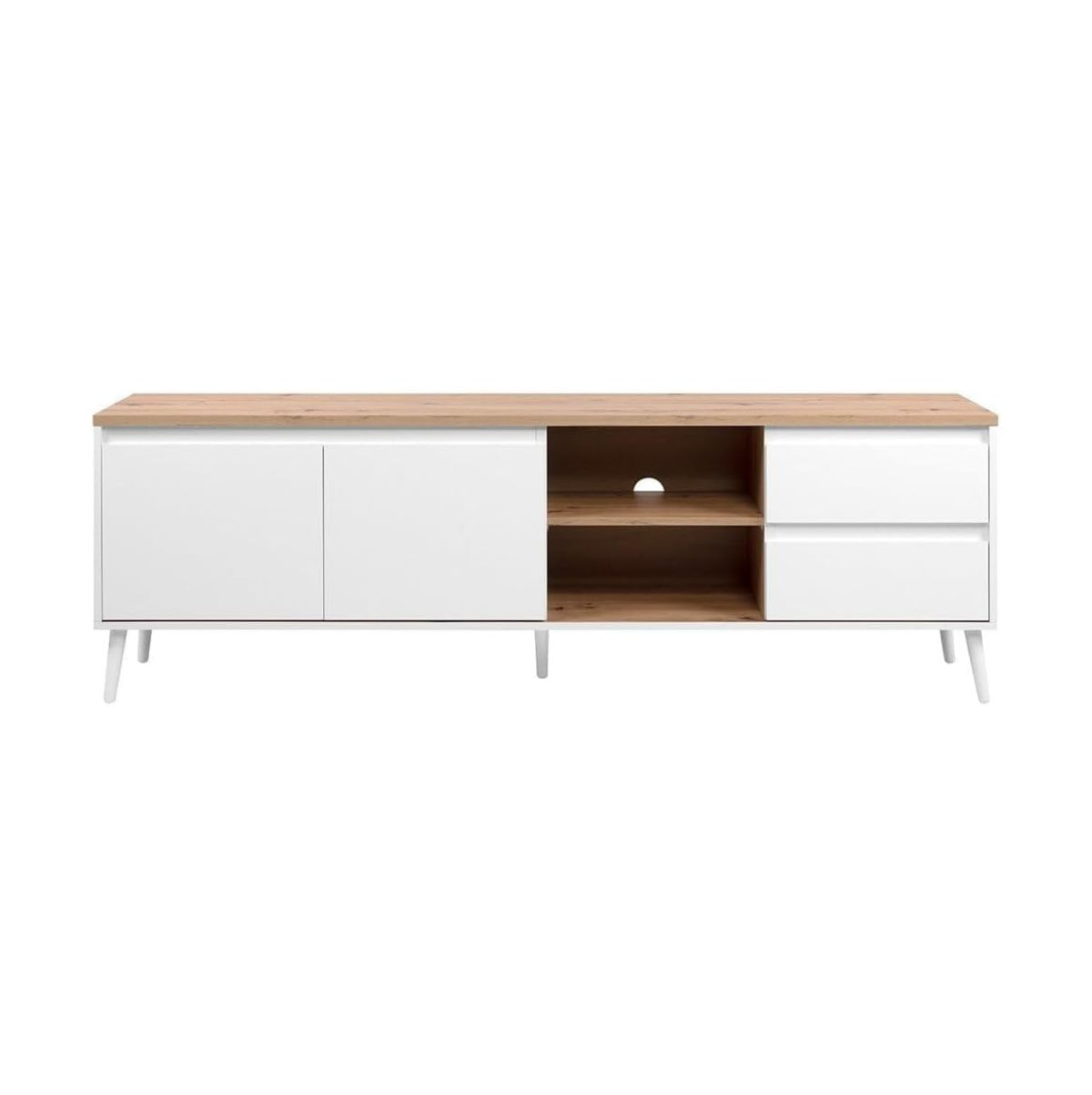 Mueble-de-TV-Pirineos-2-puertas---2-cajones---2-compartimentos-blanco-natural-59x186x36-cm