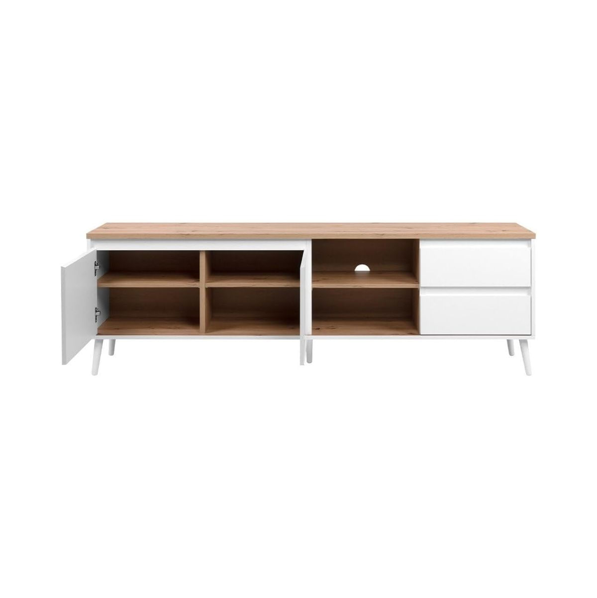 Mueble-de-TV-Pirineos-2-puertas---2-cajones---2-compartimentos-blanco-natural-59x186x36-cm