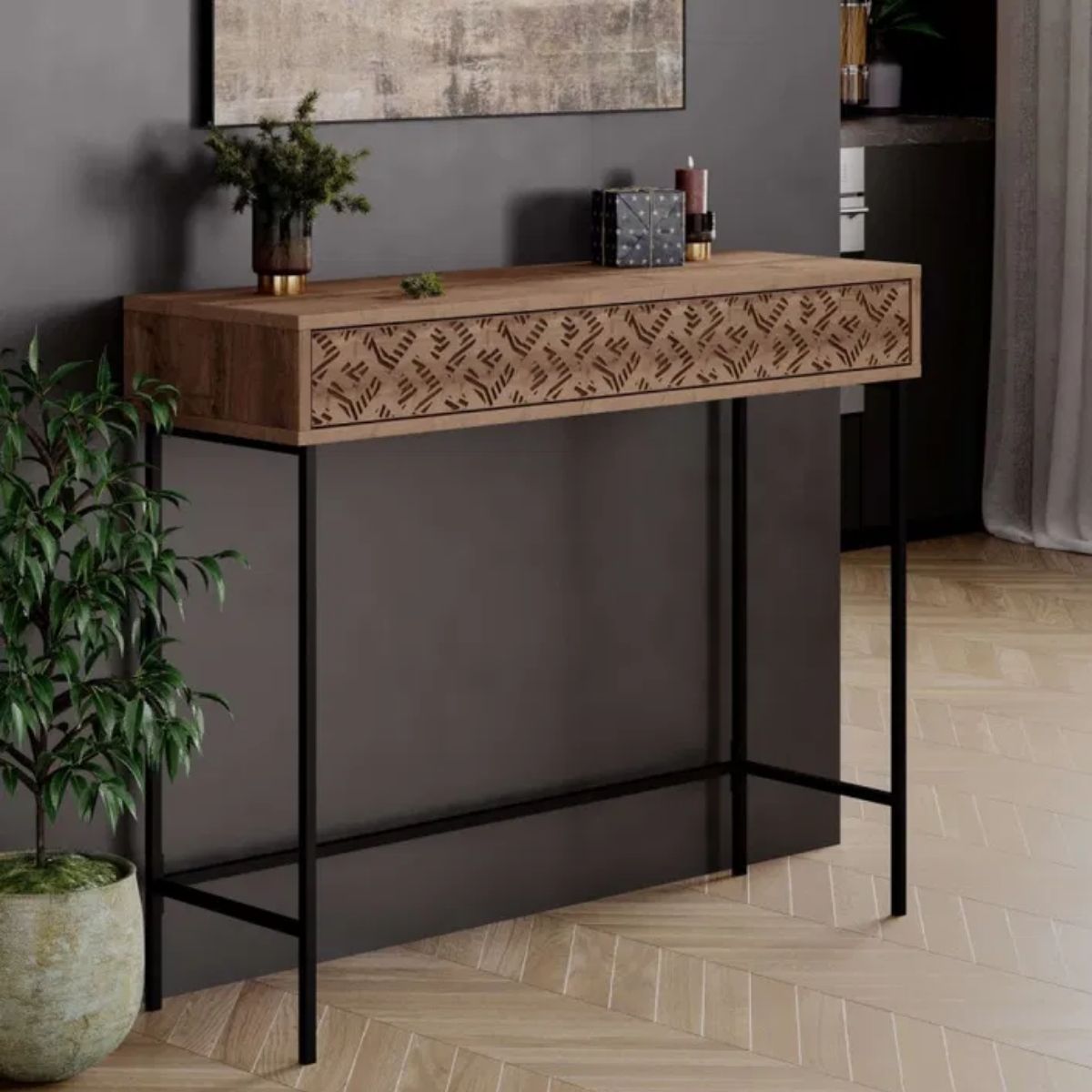 Recibidor-Heaton-cajon-doble-roble-negro-90x110x356-cm