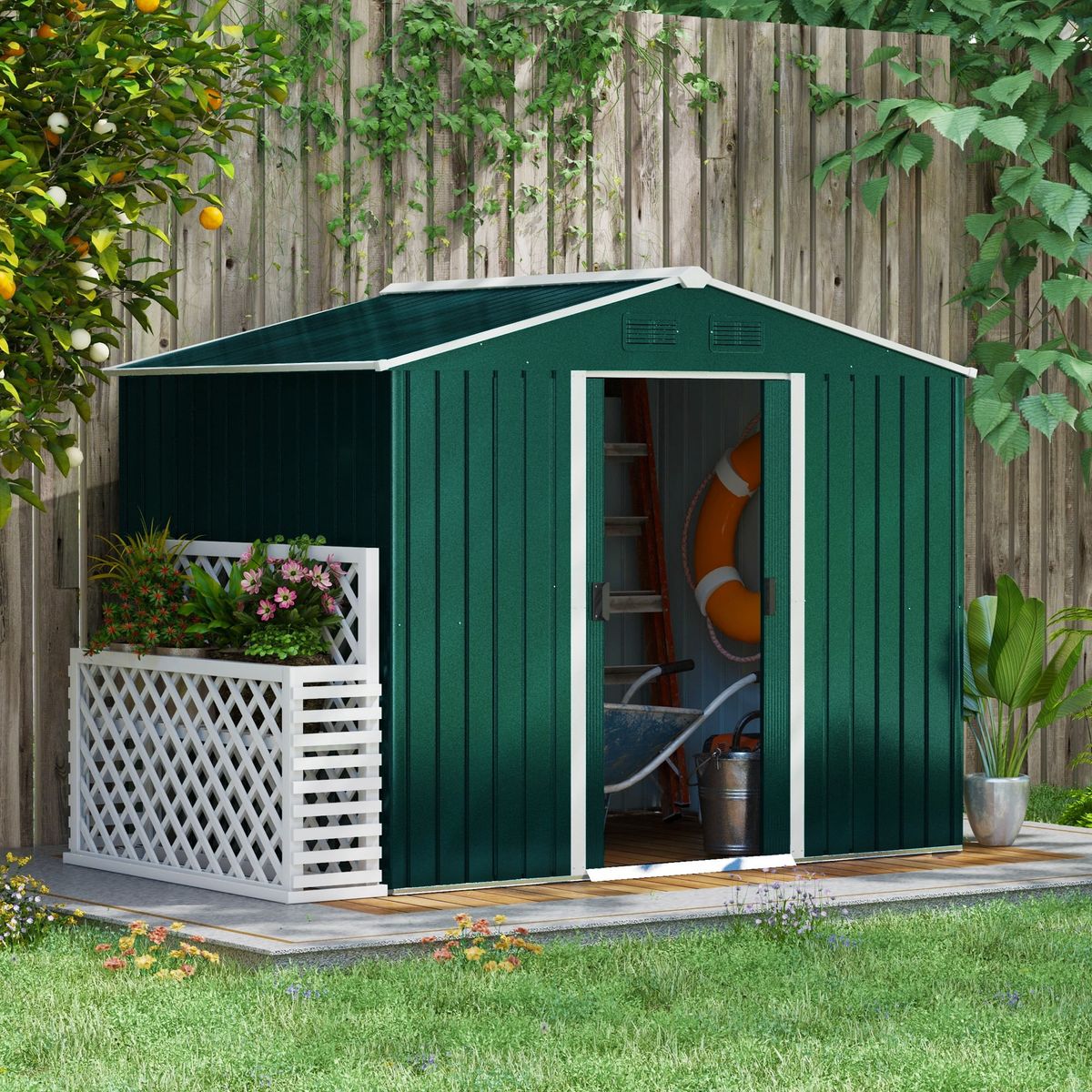 Caseta-de-jardin-Forest-Outsunny-puertas-correderas---ventilacion-verde-190x236x174-cm