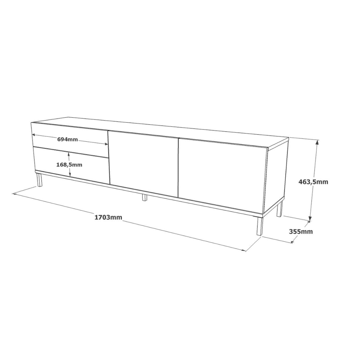 Mueble-bajo-de-TV-Luvio-4-puertas-abatibles---patas-ajustables-gris-45x170x35-cm-