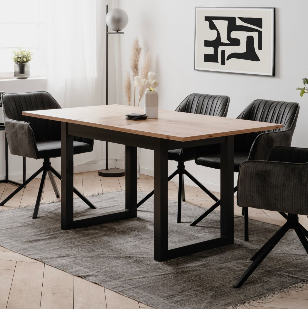 Mesa-de-comedor-Denver-extensible-natural-negro-75x120-160x80-cm-animada