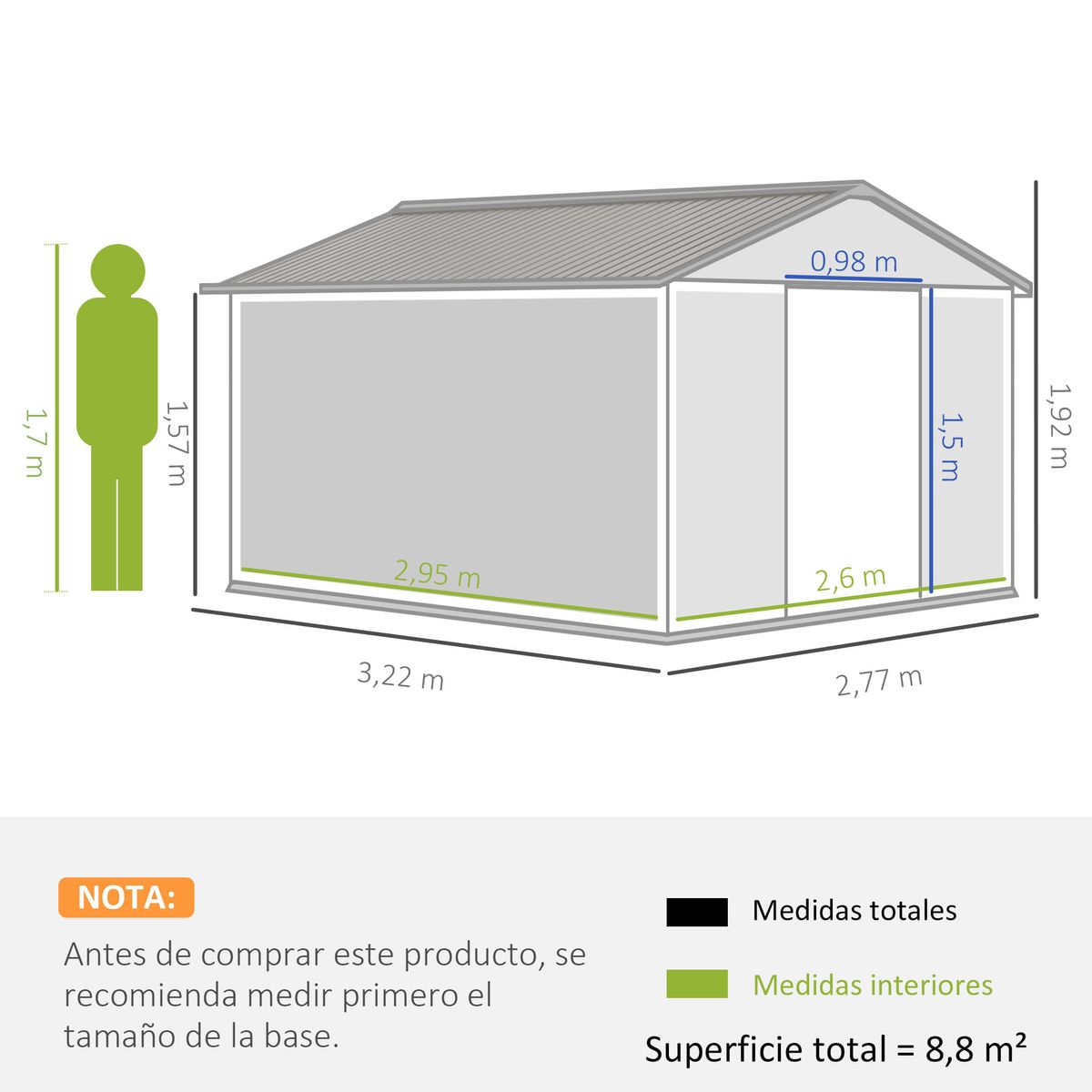 Caseta-de-jardin-Graham-Outsunny-puertas-correderas-gris-192x277x322-cm