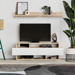 Mueble-de-TV-Zaitu-2-cajones---4-compartimentos-blanco-natural-42x125x32-cm-frontal