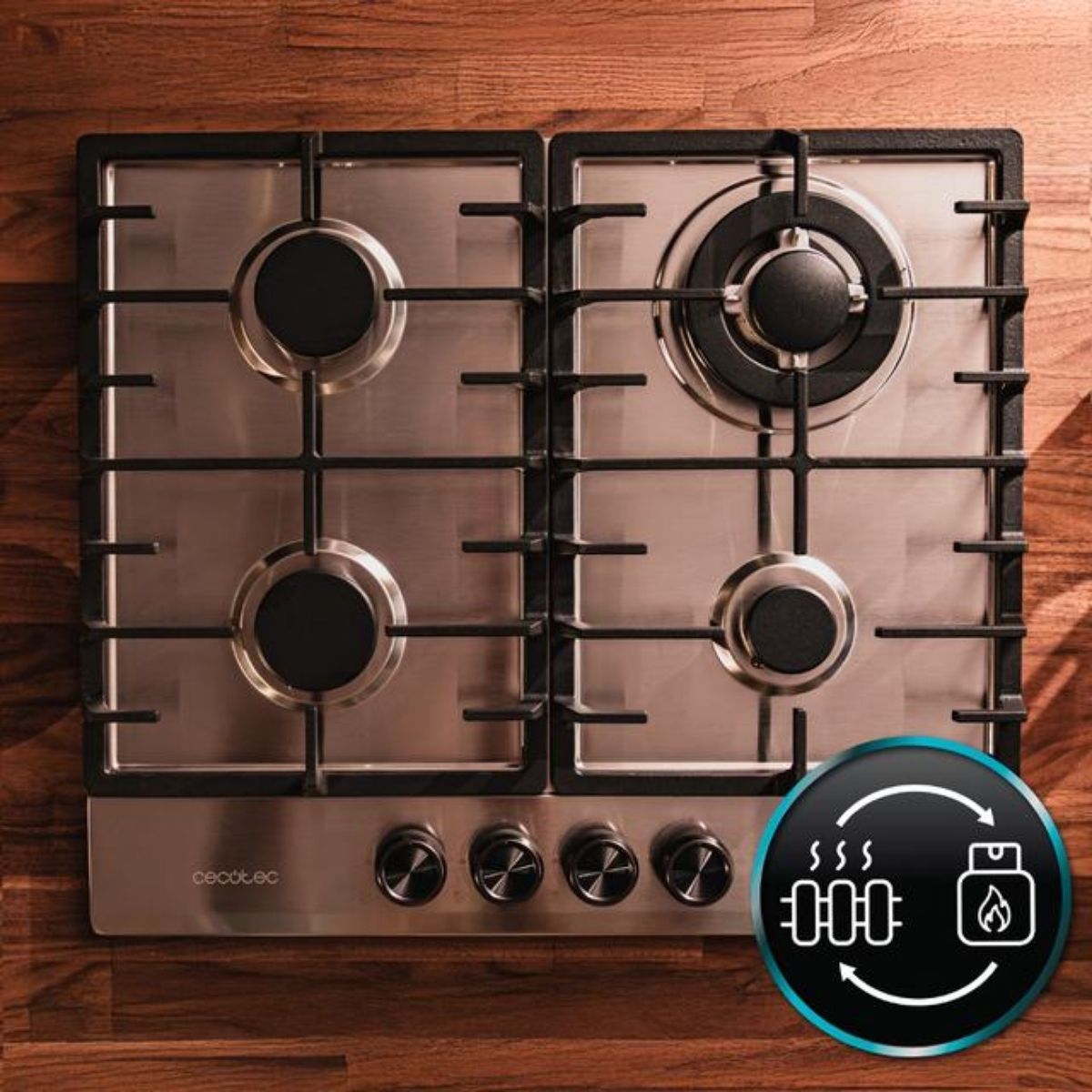 Placa-de-gas-Cecotec-Bolero-Squad-G-4200F-8000W-4-fuegos-inox-58-cm