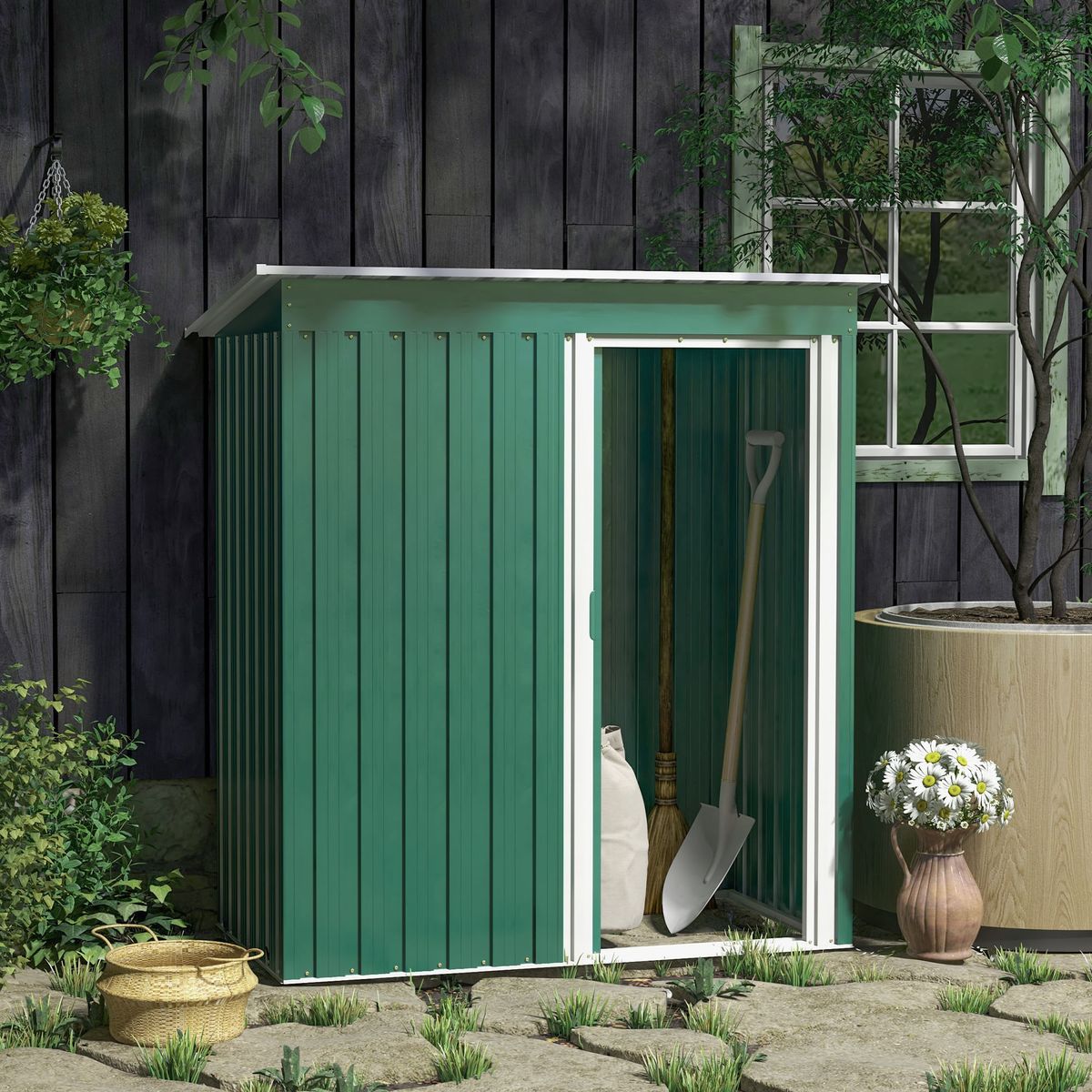 Caseta-de-jardin-Salem-puerta-corredera-verde-182x163x89-cm-