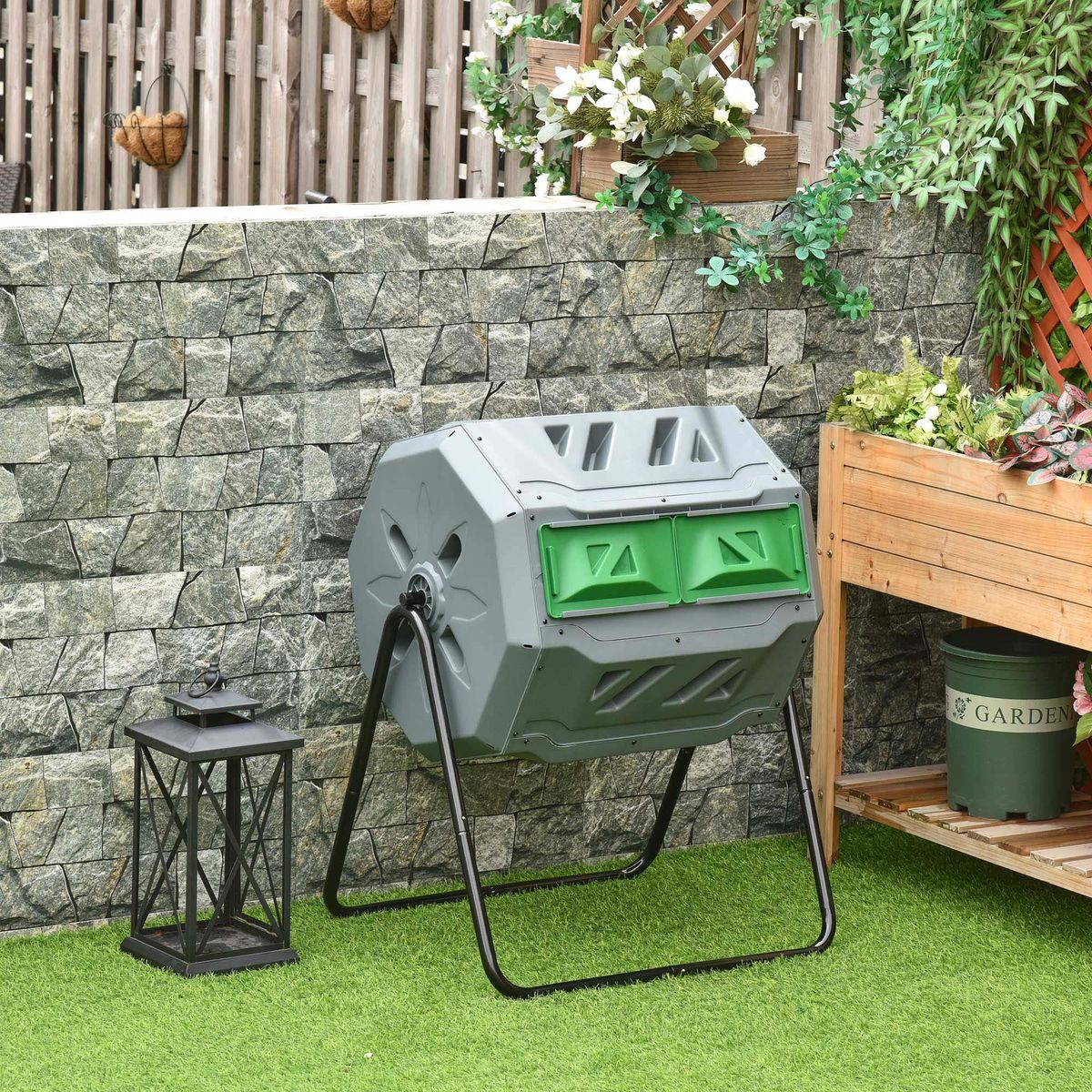 Compostador-giratorio-Grey-160L-doble-camara-gris-96x71x65-cm