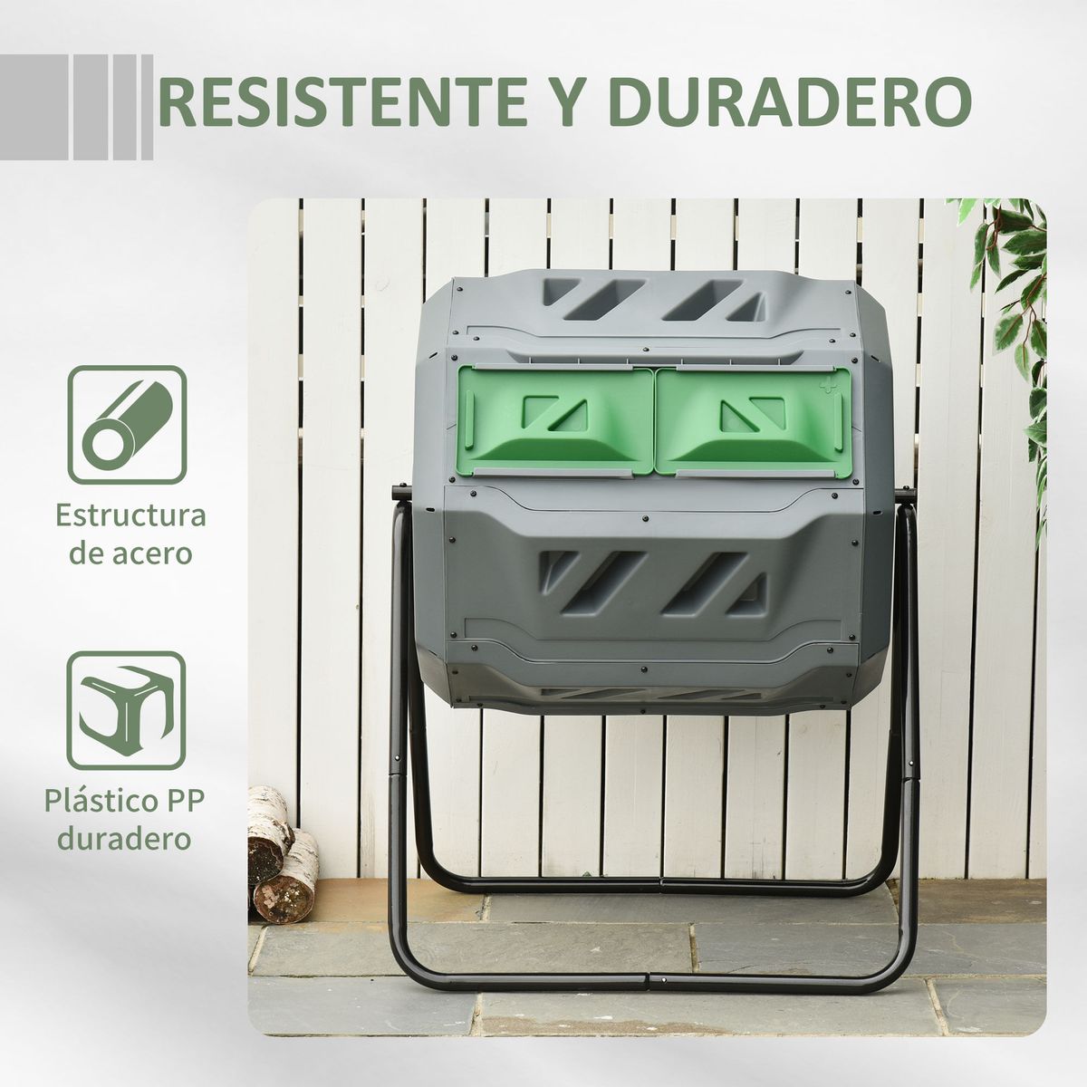 Compostador-giratorio-Grey-160L-doble-camara-gris-96x71x65-cm