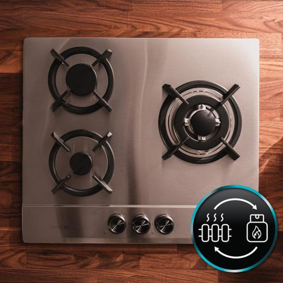 Placa-de-gas-Cecotec-Bolero-Squad-G-3200S-6260W-3-fuegos-inox-58-cm
