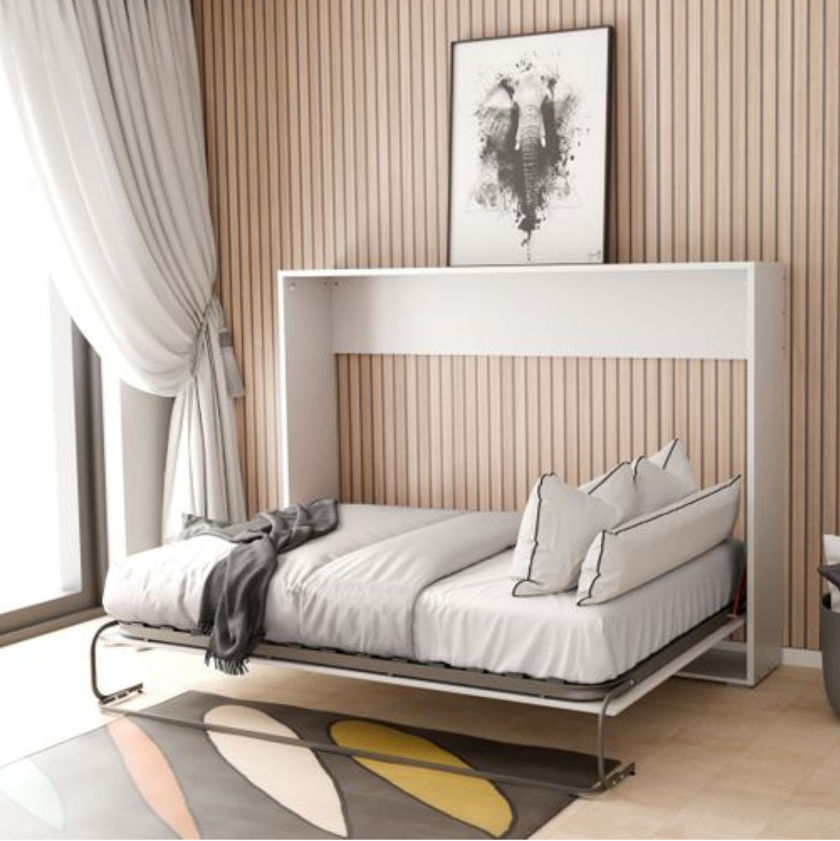 Cama-doble-abatible-Limbo-somier-incluido-blanco