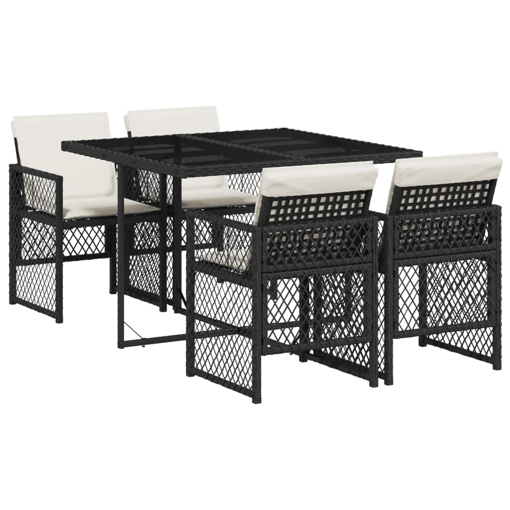 Conjunto-de-jardin-Bombay-mesa---4-sillones---cojines-negro-crema