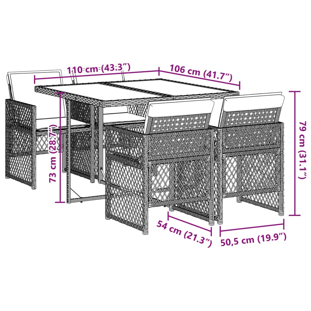 Conjunto-de-jardin-Bombay-mesa---4-sillones---cojines-negro-crema
