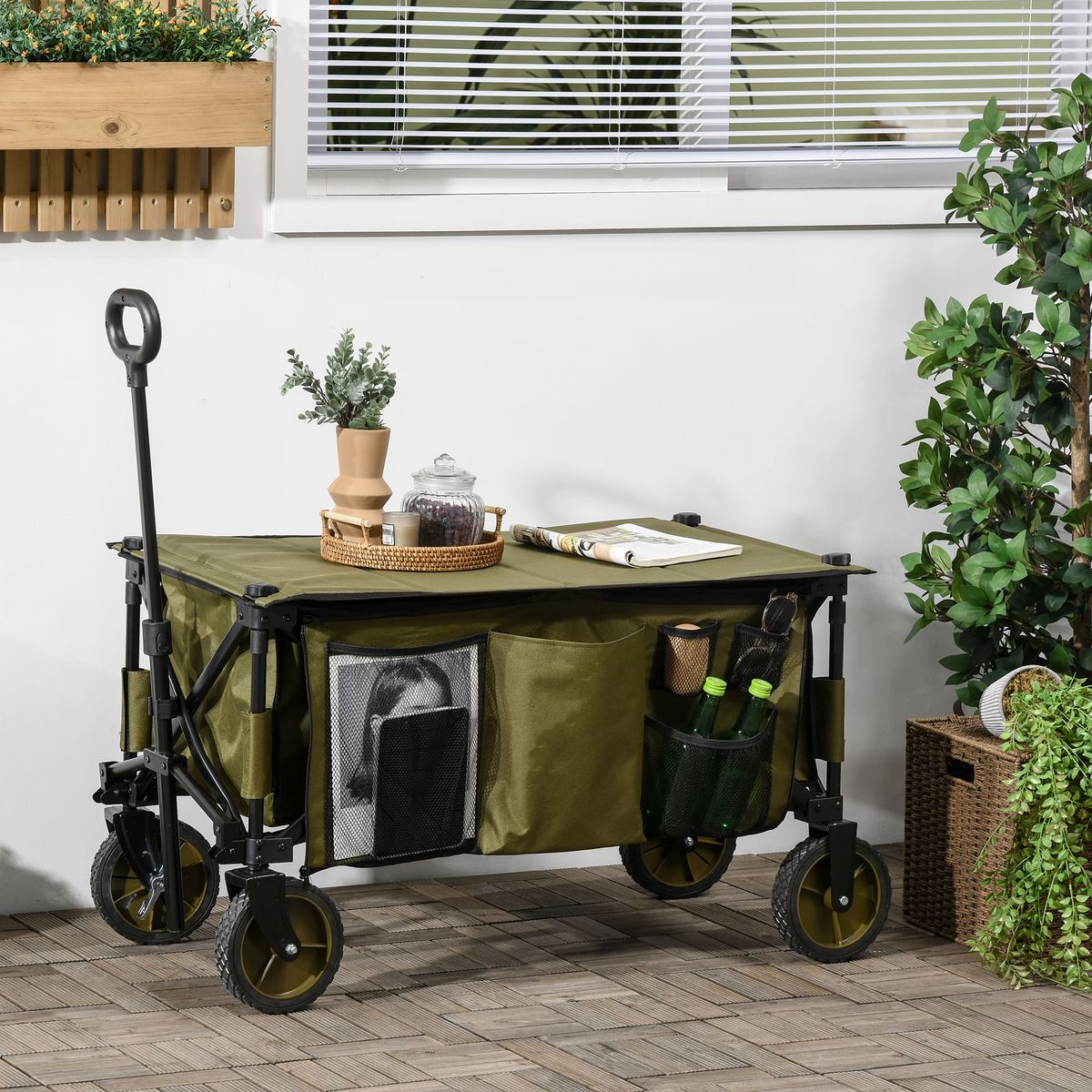 Carro-multifuncional-Bob-Outsunny-100kg-mango-plegable---bolsillos-verde-93x108x55-cm