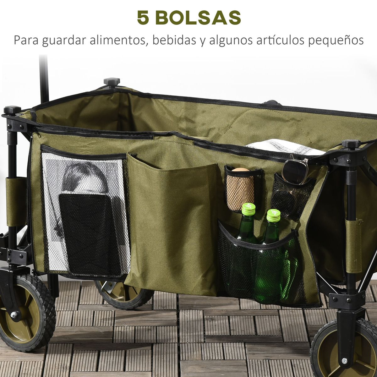 Carro-multifuncional-Bob-Outsunny-100kg-mango-plegable---bolsillos-verde-93x108x55-cm