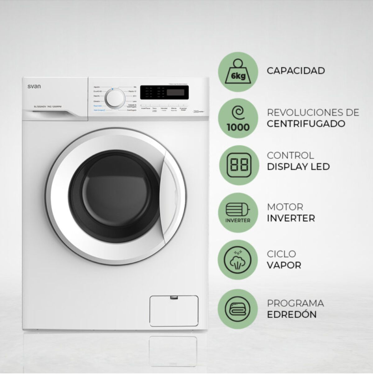 Lavadora-carga-frontal-Svan-SL6002AIDV-6kg-1000-rpm-12-programas-blanco-A-595-cm