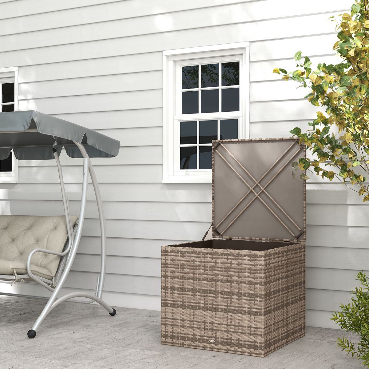 Baul-de-almacenaje-Arena-Outsunny-exterior-varilla-hidraulica-marron-70x75x75-cm
