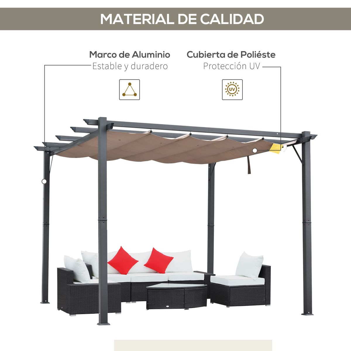 Pergola-Dhuna-Outsunny-retractil-gris-223x300-cm