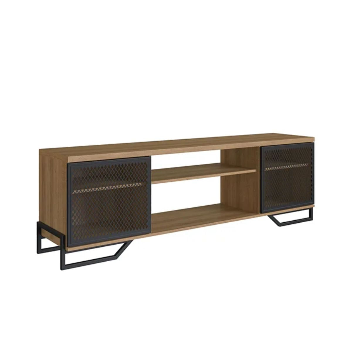 Mueble-de-TV-Granada-2-puertas-de-rejilla-negro-natural-57x183x40-cm-