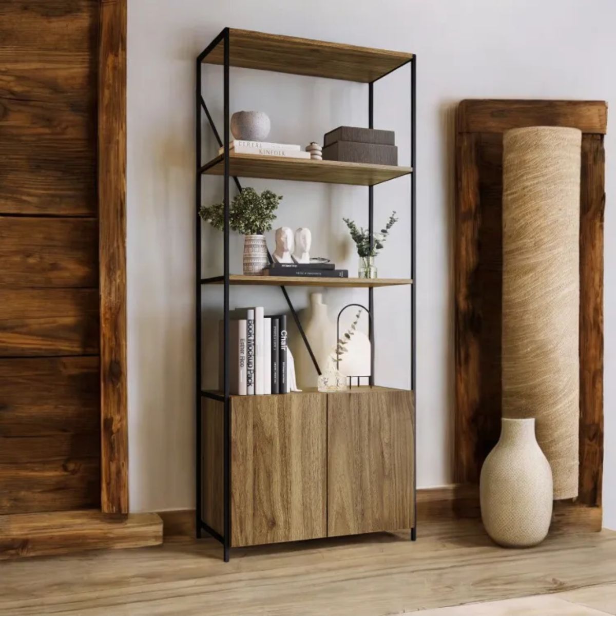Estanteria-Porche-2-puertas---3-estantes-negro-natural-180x74x35-cm-ambientada