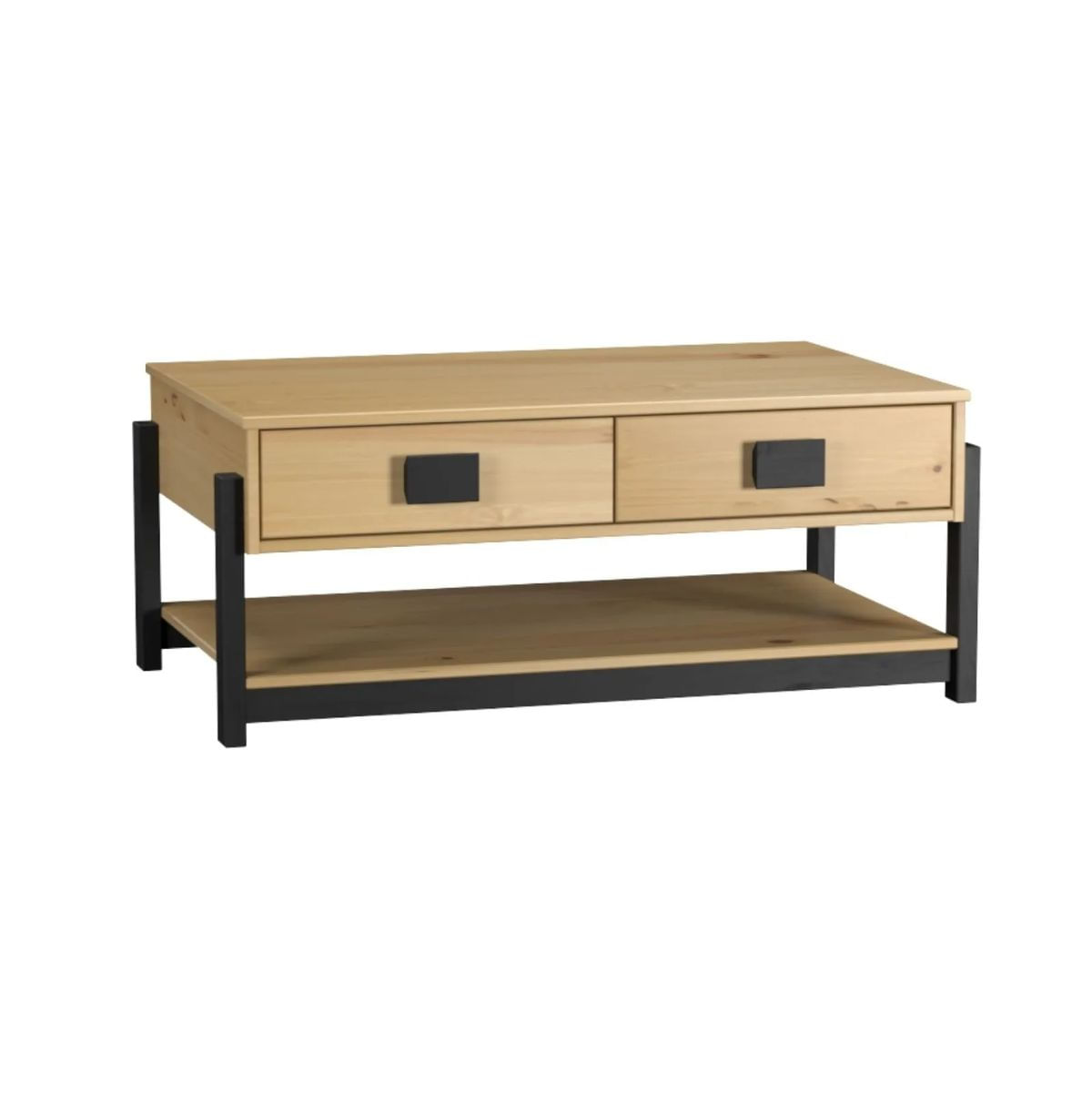 Mesa-de-centro-Vicka-2-cajones---estante-natural-negro-40x100x60-cm--fondo-blanco