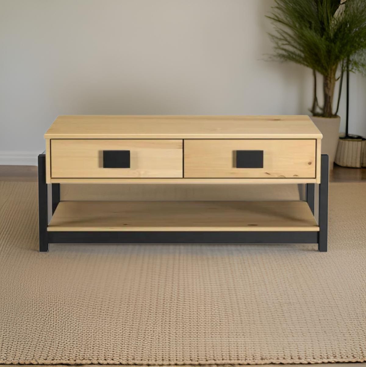 Mesa-de-centro-Vicka-2-cajones---estante-natural-negro-40x100x60-cm--ambientada