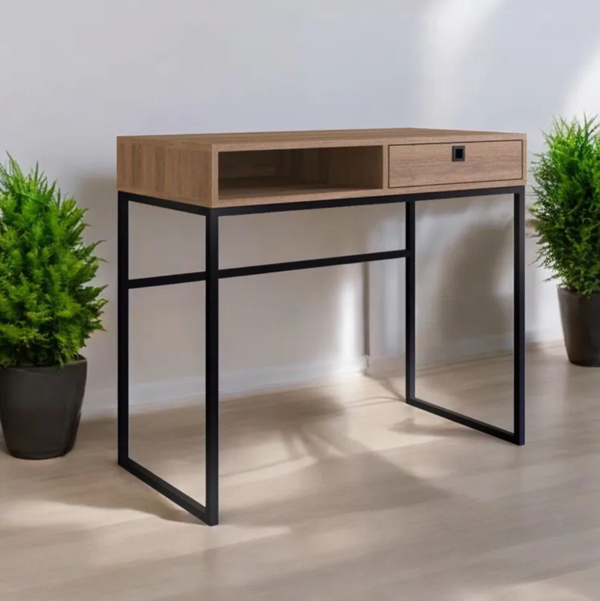 Escritorio-Leon-1-cajon---compartimento-natural-negro-75x90x45-cm