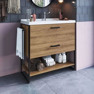 Mueble de baño Lili lavabo + 2 cajones + estante marrón/blanco 83,5x80x36 cm